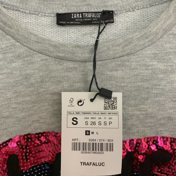 Zara  Love Sequin Puffed Sleeve Sweater Crop Gray small  new - Picture 4 of 7